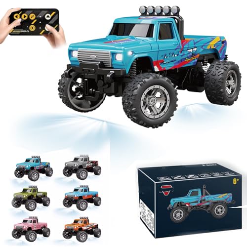 RipRush Mini Monster 1:64 Off-Road LED Alloy Racer, 360° Flip Rip Rush Alloy Racer, 2025 New 3-Speed Variable Speed Off-Road Vehicle, 3-Speed Modes, 2.4GHz Racing System (Gift BoxA,Blue) von Generisch