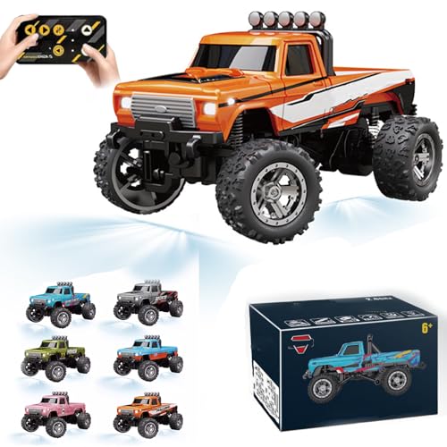 RipRush Mini Monster 1:64 Off-Road LED Alloy Racer, 360° Flip Rip Rush Alloy Racer, 2025 New 3-Speed Variable Speed Off-Road Vehicle, 3-Speed Modes, 2.4GHz Racing System (Gift BoxA,Orange) von Generisch