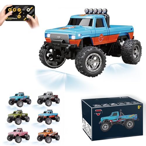 RipRush Mini Monster 1:64 Off-Road LED Alloy Racer, 360° Flip Rip Rush Alloy Racer, 2025 New 3-Speed Variable Speed Off-Road Vehicle, 3-Speed Modes, 2.4GHz Racing System (Gift BoxA,Orange-Blue) von Generisch