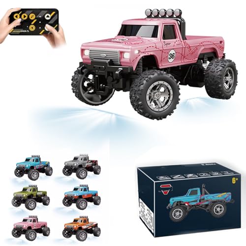 RipRush Mini Monster 1:64 Off-Road LED Alloy Racer, 360° Flip Rip Rush Alloy Racer, 2025 New 3-Speed Variable Speed Off-Road Vehicle, 3-Speed Modes, 2.4GHz Racing System (Gift BoxA,Pink) von Generisch