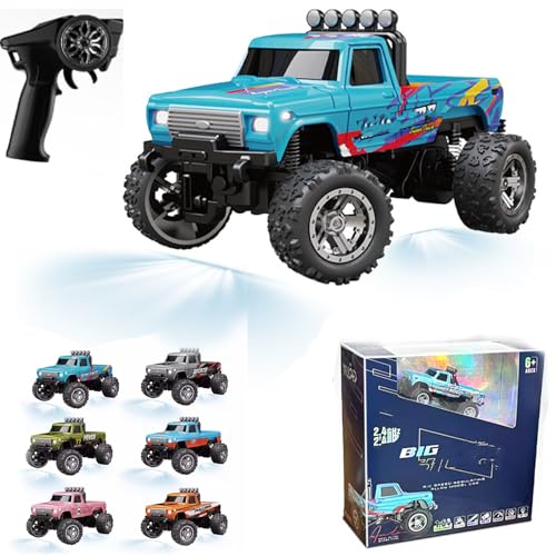 RipRush Mini Monster 1:64 Off-Road LED Alloy Racer, 360° Flip Rip Rush Alloy Racer, 2025 New 3-Speed Variable Speed Off-Road Vehicle, 3-Speed Modes, 2.4GHz Racing System (Gift BoxB,Blue) von Generisch