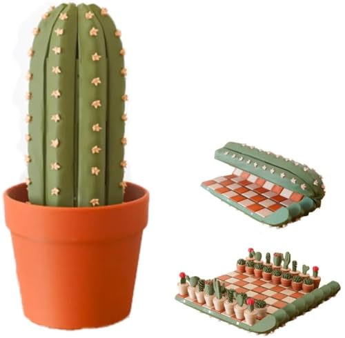 Roll-Up-Kaktus-Schach-Set, 3D-gedrucktes Kaktus-Themen-Schachspiel, einzigartige pflanzenförmige Teile, tragbares Schachbrett, Tischornamente für Reisen, Outdoor-Spielen, Kinder, Erwachsene, Urlaub von Generisch