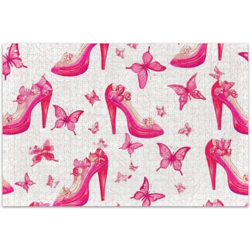 Rosa High Heels Schuhe Schmetterlinge Puzzle 1000 Teile Erwachsene Tiermalerei Custom Gag Geschenk Puzzle weißer Elefant Partygeschenke 75 x 50 cm von Generisch