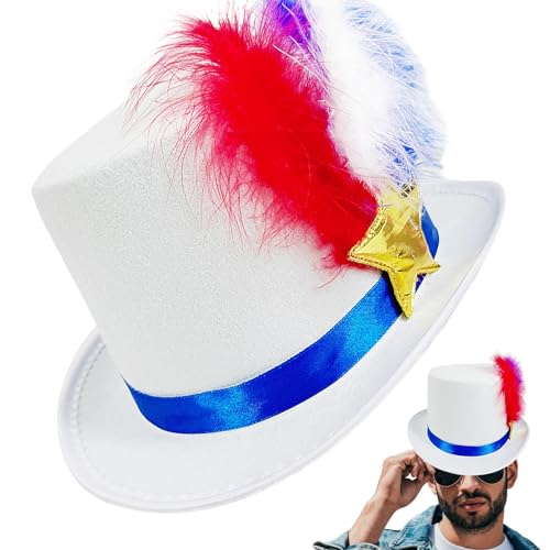 Rot Weiß und Blau Hut - Stern Rot Weiß Blau Patriotischer Federhut - Festlicher Kopfschmuck Lustige Karneval Kopfbedeckung Urlaub Parade Prop Kostüm Zubehör für Damen Herren Rot Weiß und Blau Hut - Stern Rot Weiß Blau Patriotischer Federhut - Festlicher Kopfschmuck Lustige Karneval Kopfbedeckung Urlaub Parade Prop Kostüm Zubehör für Damen Herren von Generisch