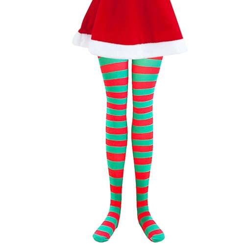 Rot gestreifte Strumpfhose – bequeme Weihnachtsstrumpfhose in voller Länge, oberschenkelhoher Strumpf für Weihnachten, Halloween, Kostümzubehör von Generisch