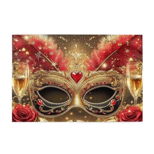 Rote und goldene Masken, Federballons und Rosen, 1000 Teile Puzzles für Erwachsene, Holzpuzzles für Erwachsene, Geschenke, Heimdekoration Rote und goldene Masken, Federballons und Rosen, 1000 Teile Puzzles für Erwachsene, Holzpuzzles für Erwachsene, Geschenke, Heimdekoration von Generisch