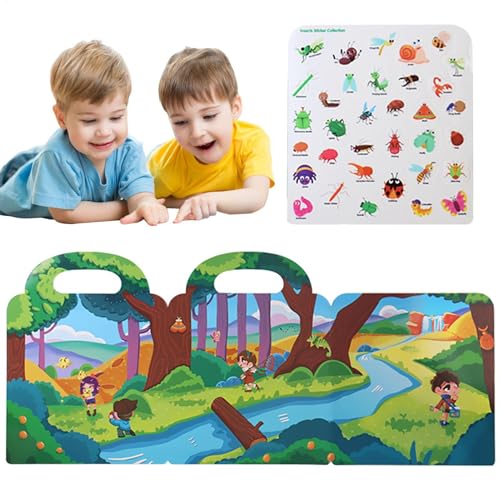 Ruhiges Aufkleberbuch, Kinder wiederverwendbares Aufkleberbuch,Wasserdichtes, restwertiges -Puzzle tragbar | Faltbare Notwendigkeitsdekoration Frühschullerntool für 3+ mit dem Griff für den Kindergart von Generisch