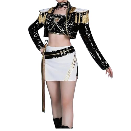 Rumi Zoey Mira Kostüm Cosplay Goldene Kostüm Perücken für Frauen Weiß Outfit Set Halloween - Komplettes 3-teiliges Set (Perücke + Outfit) (Schwarz_Mira, 3XL) von Generisch