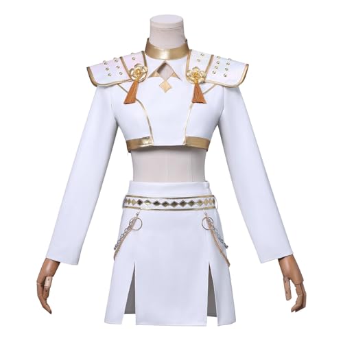 Rumi Zoey Mira Kostüm Cosplay Goldene Kostüm Perücken für Frauen Weiß Outfit Set Halloween - Komplettes 3-teiliges Set (Perücke + Outfit) (Weiß_Zoey, 3XL) von Generisch