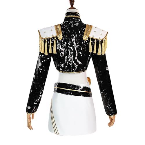 Rumi Zoey Mira Kostüm-Set mit goldenen Kostüm-Perücken für Damen, weißes Outfit-Set, Halloween-Cosplay-Requisiten (Schwarz-Gold-Mira, XL) von Generisch
