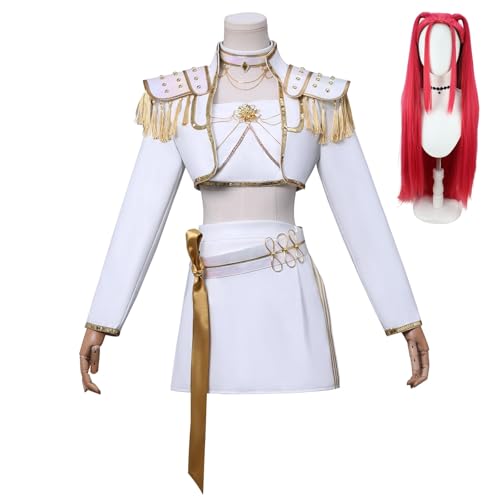 Rumi Zoey Mira Kostüm-Set mit goldenen Kostüm-Perücken für Damen, weißes Outfit-Set, Halloween-Cosplay-Requisiten (Weißgold-mira + Perücke, S) von Generisch