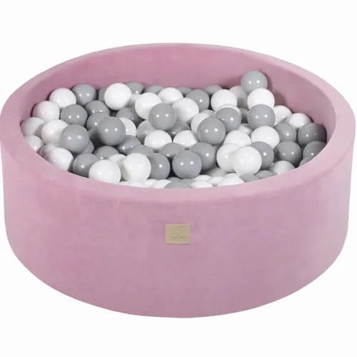 Runder Bällebad Durchmesser 90x30cm aus Samt mit 200 Bällen – Dunkelrosa, pastellfarbene Kugeln, Abnehmbarer Bezug (Farbe Dunkelrosa - Kugeln: Mint/Weiß/Transparent/Perlviolett) von Generisch