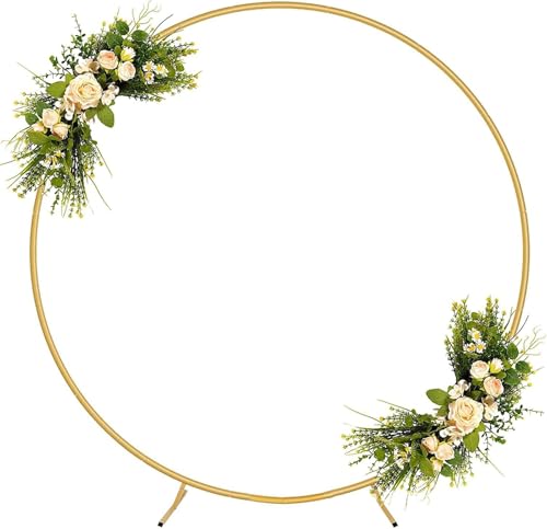 Runder Hochzeitsbogen Metallrahmen – 2,2 m goldener Ballon-Kreisständer für Gartenlaube, Hochzeitshintergrund, Geburtstag & Babyparty, Dekoration, elegante Veranstaltungsdekoration von Generisch