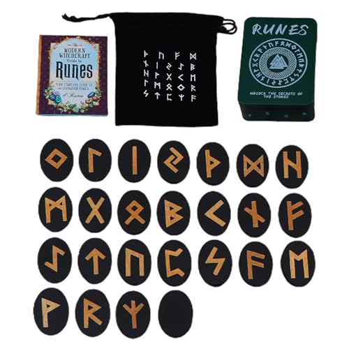 Runes Vikingas, Runes de Brujas | Meditationsrunen mit manueller und Aufbewahrungstasche - 25 -Stück -Holz, Runenspiel Mythologie für Meditation, S kombiniert Haltbarkeit und Stil pirituelle, Divinac von Generisch