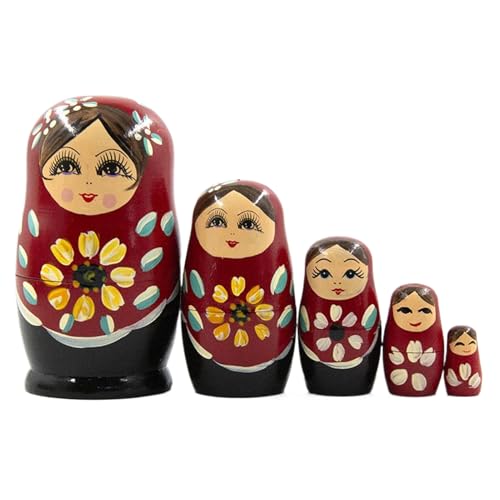 Russische Nistpuppen - 5X Holznistpuppen Statue | Nestings Dollss Table Figuren, Handgefertigte Holzskulpturen Handgemalt | Nestings Dollss Table Figuren, Handgefertigte Holzskulpturen Handgemalt von Generisch