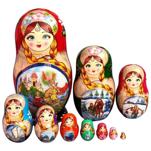 Russische Stapelpuppen, verschachtelte Puppen aus Russland, handbemalte russische Puppen, traditionelle russische Holzpuppen, handgefertigtes Set für Sammler, Enthusiasten, Heimdekoration und von Generisch