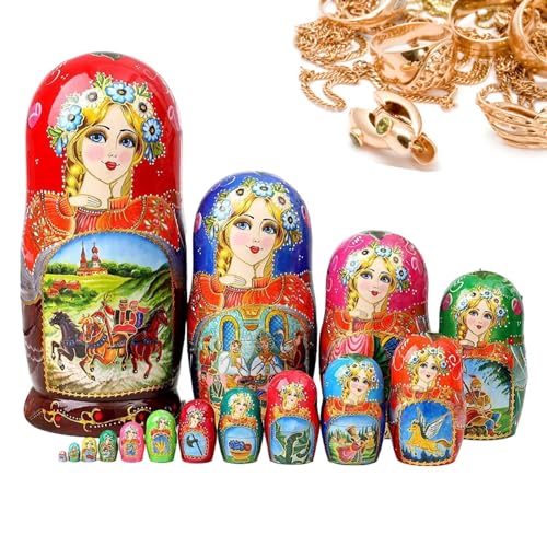 Russische Stapelpuppen,Russische Nistpuppen | 15 Stück Matroschka-Nistspielzeug aus Holz - Stapelbares, verschachteltes Set, Heimdekoration, Spielzeug für Feinmotorik für Kinder, und Mädchen von Generisch