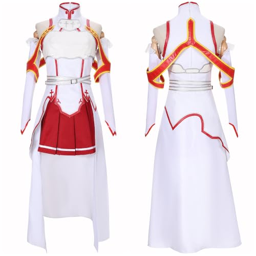 SAO Yuuki Asuna Cosplay Anime Kostüm Frauen Kampfanzug Weißes Kleid mit Strümpfen Anime Halloween von Generisch