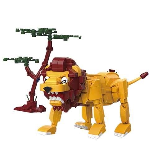 SAYN 4 In 1 Wilder Löwen Waldtiere Bausteine Bausatz, 537 Teile Löwe Waldkönig Tier Baumodell, Löwe Wechsel zu Giraffe, Warzenschwein und Strauß, Kompatibel mit Lego von Generisch