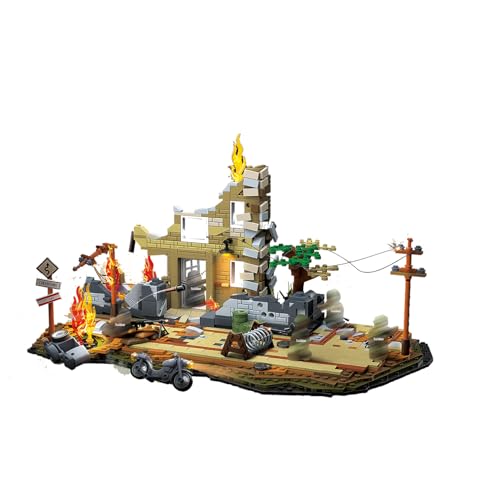 SAYN WW2 Haus Militär Schlachtfeld Schlachtfeld Bausteine Bauset, 1145 Teile WW2 Ruine Militär Gebäude Militär Schlachtfeld Bausteine Bauset mit Waffen und Soldaten, Kompatibel mit Lego von Generisch