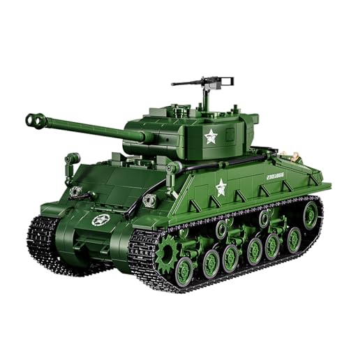 SAYN WW2 Militär Panzer Bausteine Bausatz, 1682 Teile Militär WW2 M4 Sherman Panzer Klemmbausteine Modellbausatz mit Soldaten und Waffen, Kompatibel mit Lego von Generisch