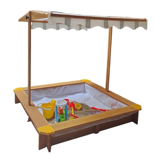 Sandkasten aus Holz mit Deckel und verstellbarem Dach – Outdoor-Sandkasten für Kinder im Alter von 3-8 Jahren, inklusive Sandschutzeinlage für Hinterhof oder Garten von Generisch