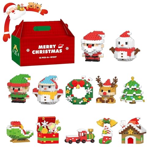 Santa Claus Design Building Blocks Set, 12 Pack Weihnachten Themen Bausteine ​​Ornamente, Weihnachtsbausteine ​​Ornamente Spielzeug, Mini -DIY -Gebäudefiguren, Party -Gefälligkeiten (1 Set) von Generisch