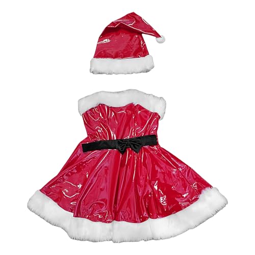 Santa Kostüm | Weihnachtskleid | Damen Santa Kostümkleid | Pu Leder, rotes Glitzer Bling mit Hut & Black Belt, für Urlaubsfeier, Cosplay und ausgefallener Anzug Santa Kostüm | Weihnachtskleid | Damen Santa Kostümkleid | Pu Leder, rotes Glitzer Bling mit Hut & Black Belt, für Urlaubsfeier, Cosplay und ausgefallener Anzug von Generisch