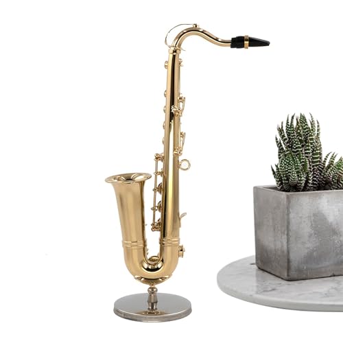 Saxophon - Kinder -Trompete | Goldplattierte Miniatur -Saxophon | Brass Musical Instrument Sammlerstück Mit Stand Case for Display Kids Erwachsene Weihnachtsgeburtstag Puppenhaus Accessoires Saxophon - Kinder -Trompete | Goldplattierte Miniatur -Saxophon | Brass Musical Instrument Sammlerstück Mit Stand Case for Display Kids Erwachsene Weihnachtsgeburtstag Puppenhaus Accessoires von Generisch