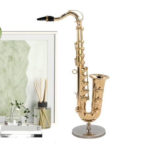 Saxophon Miniatur, Umfasst Stand & Case, 1x Stück, Miniatur -Saxophon -Display, Puppenhaus -Musikdekor, Kompakt Und Tragbar, Für Sammler Und Musiker von Generisch