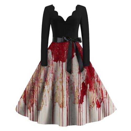 Scary Cosplay Skelett Blut Vampire Steampunk Teufel Halloween Kostüm Clown Damen Pirat Hexe Kostüm Priester Braut Mittelalter Lolita Böse Zauberer Gespenst Gothik Kleid S von Generisch