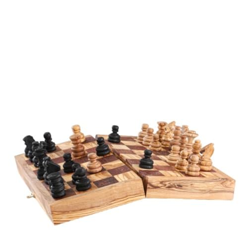 Schachbrett aus Olivenholz faltbar, handgefertigtes Schachspiel, Brettspiel Olivenholz, faltbares Schachspielbrett aus hochwertigem, Schachspiel faltbar Holz,100% Bio (Braun) von Generisch