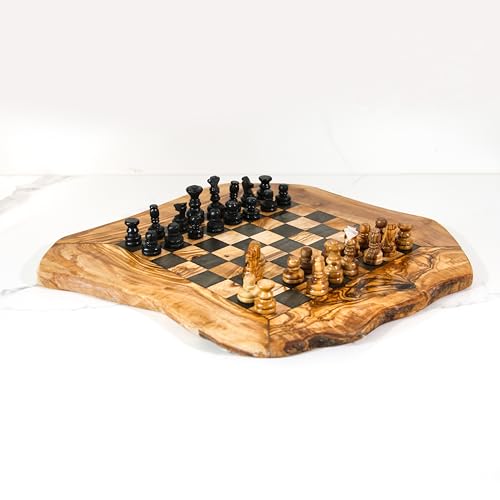 Schachspiel Olivenholz, Schachbrett, Schachplatte, 100% Handarbeit, rustikal, einzigartiges Design, Olivenholz (Schwarz) von Generisch