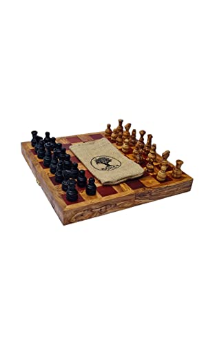 Schachspiel rot XL mit Spielfiguren aus Olivenholz, klappbar von Generisch