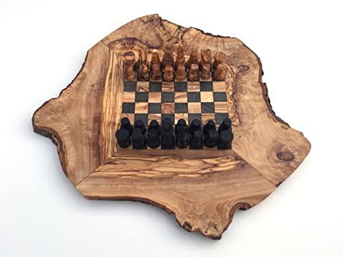 Schachspiel rustikal, Schachbrett Gr. S inkl. Schachfiguren, Olivenholz, Handarbeit von Generisch