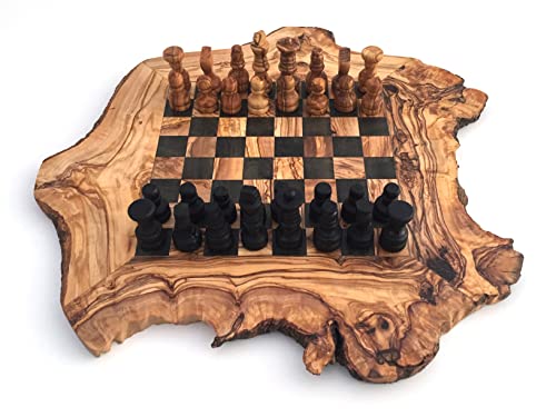 Schachspiel rustikal,Schachbrett Gr. L inkl. Schachfiguren, Olivenholz, Handarbeit von Generisch