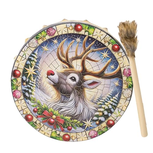 Schamanische Handtrommel – Weihnachtsmusik-Schlaginstrument, schamanisches Instrument, Trommel-Sound-Heilwerkzeug, Heimdekoration Schamanische Handtrommel – Weihnachtsmusik-Schlaginstrument, schamanisches Instrument, Trommel-Sound-Heilwerkzeug, Heimdekoration von Generisch