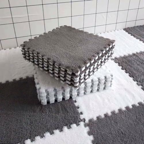 Schaumstoff-Bodenmatte, Puzzle-Fliesen – 40 Stück, ineinandergreifende Plüsch-Teppichteile für Wohnzimmer, Spielzimmer – 30,5 x 30,5 cm Teppiche zum Spielen von Generisch