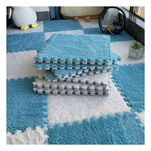Schaumstoffmatte, Puzzle-Spielmatte, 30,5 x 30,5 cm, ineinandergreifende Plüschfliesen, 10 mm dick, weiche Krabbelbodenmatte, rutschfest, Hellblau + Lila von Generisch