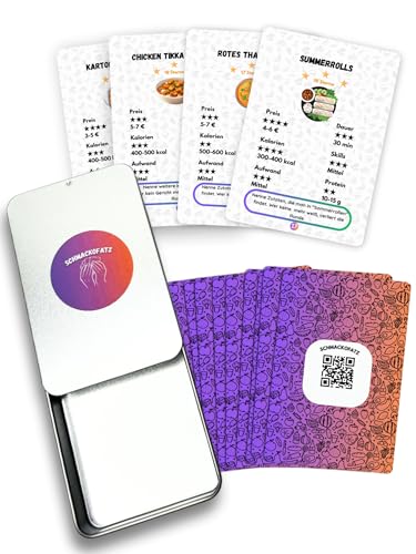 Schmackofatz Rezeptkarten – Lustiges Kochspiel & Partyspiel für Paare & Freunde – Familienspiel & Kochbuch für Genießer - Geschenk für Männer & Frauen – Rezeptkarten mit QR-Code – 30 Spielkarten von Generisch