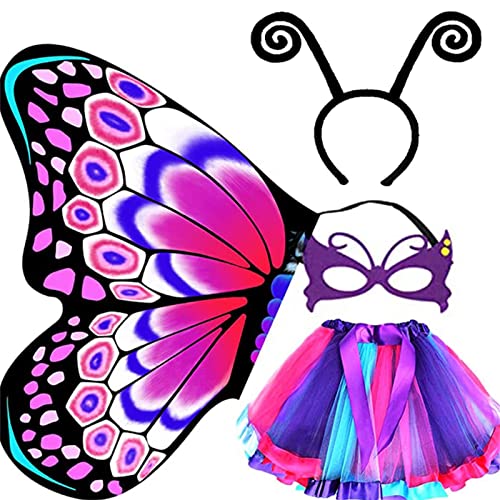 Schmetterling Kostüm Mädchen 4 Stück Kinder Schmetterlingsflügel mit Tüllrock, Flügel, Maske und Haarreif Halloween Kostüm Karneval Fasching Cosplay Geeignet für Kinder von 2 bis 10 Jahren von Generisch