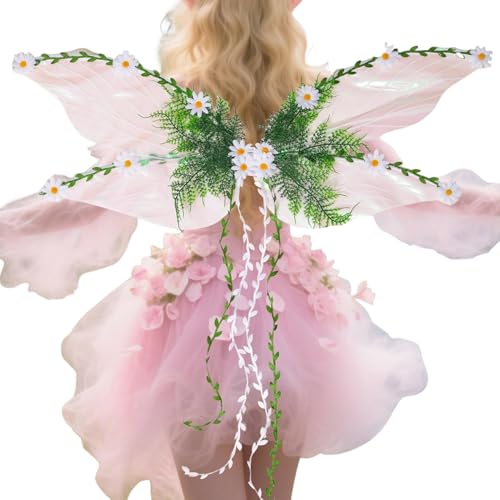 Schmetterlingsflügel | Kostüm Schmetterlingsflügel mit 3D Blüten und Blättern - Feenkostüm Zubehör Für Damen Mädchen Halloween Festival Cosplay Deko von Generisch