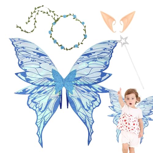 Schmetterlingsflügel für Mädchen | Engelsflügel Kostüm Set Mit Blumigem Kopfschmuck Und Elfenohren - Kostüm für Mottoparties Geburtstage Bühnenauftritte Feste Feiertage Schmetterlingsflügel für Mädchen | Engelsflügel Kostüm Set Mit Blumigem Kopfschmuck Und Elfenohren - Kostüm für Mottoparties Geburtstage Bühnenauftritte Feste Feiertage von Generisch