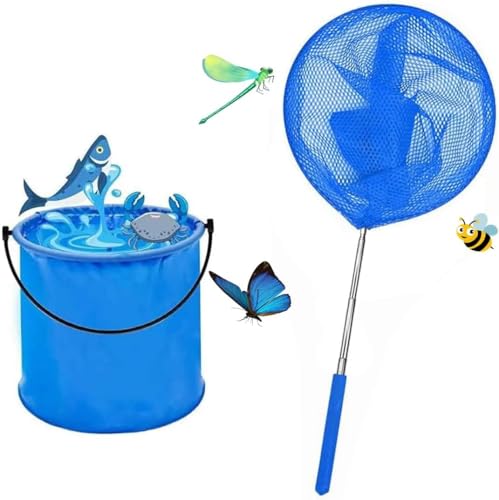 Schmetterlingsnetz, 6 Farben, Teichfischernetz mit ausziehbarem Griff und faltbarem Wassereimer zum Fangen von Krabben, Käfern, Insekten, kleinen Fischen, Outdoor-Gartenaktivitäten, Strandspielzeug von Generisch