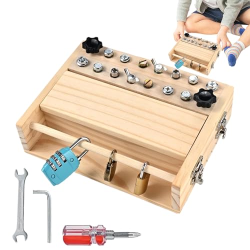 Schraubspiel,Holzspielzeug Sinnesfördernd Lernspiel - STEM Lernspielzeug Mit Schlüssel Und Schloss Für Kinder 3-5 Jahre Mädchen Zuhause Unterwegs Geburtstagsgeschenk von Generisch