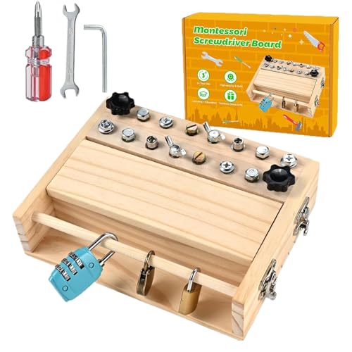 Schraubspiel | Holz Hand-Auge-Koordination Trainer | STEM Lernspielzeug Mit Schlüssel Und Schloss Für Kinder 3-5 Jahre Mädchen Zuhause Unterwegs Geburtstagsgeschenk von Generisch