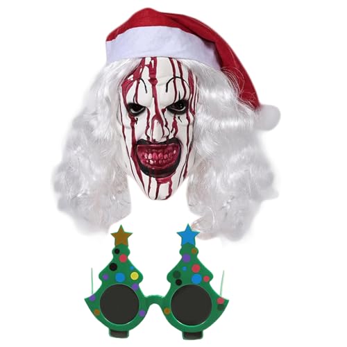 Schreckenmaske | Erwachsene Horror Gesichtsbedeckung mit Brille | Scary Costüm Kopfbedeckung Requisite | Gruseliges Kleidungszubehör Set | Maskenbrille der Weihnachtskunst für Halloween, Party, Verans von Generisch