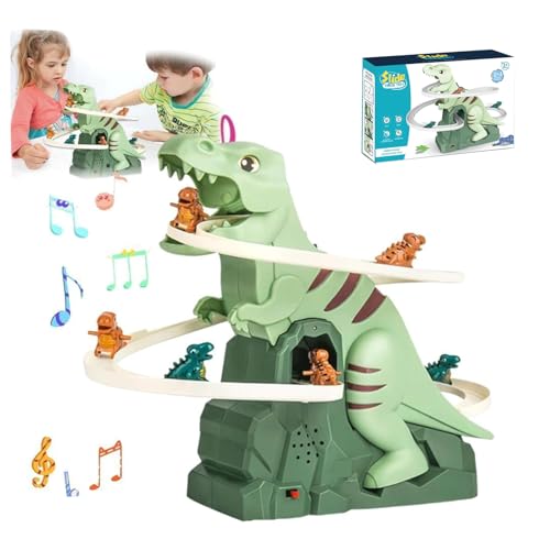 Schterbahn Treppensteigen Dino Slide Dino Spielzeug Elektrische Track mit Licht und Musik Dinosaurier Achterbahn Treppe Klettern Rennbahn Spielzeug Kinder Dinosaur Climbing Roller Coaster Toy von Generisch