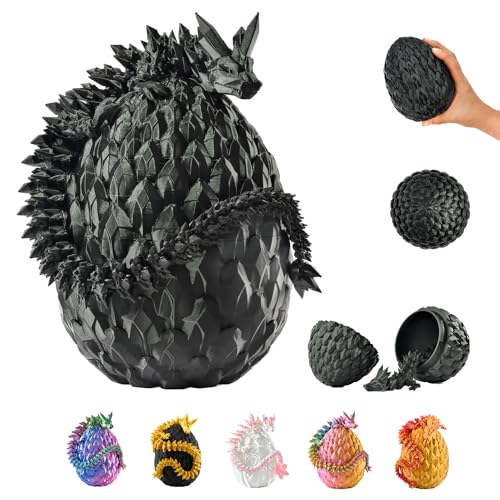 3D Drache im Ei – Drachenei mit Drache 36 cm Figur | 12 cm Großes Ei | Schlüpfender Überraschungsdrache in Schwarz | Bewegliches Fantasy Spielzeug & Sammelfigur für Kinder & Erwachsene von Generisch