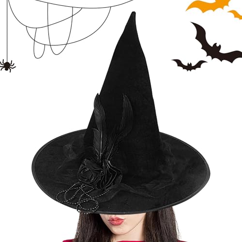 Schwarzer Hexenhut, Halloween-Hexenkostüm, Hut mit schwarzem , Zauberer-Cosplay, Halloween-Kostüm, breite Krempe, spitzer Hut für Gastgeschenk Schwarzer Hexenhut, Halloween-Hexenkostüm, Hut mit schwarzem , Zauberer-Cosplay, Halloween-Kostüm, breite Krempe, spitzer Hut für Gastgeschenk von Generisch